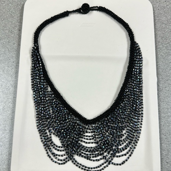 Multi-Layer Teal Blue Crystal Statement Necklace - Braided Chain Choker With Magnetic Clasp